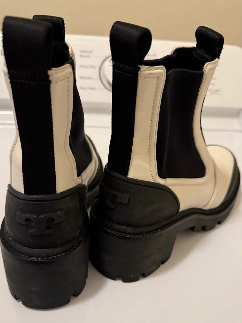 Tory Burch Black and Cream Slip-On Chelsea Boots